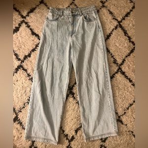 Spain Designer Wide Leg Crop Light Wash Denim Jeans